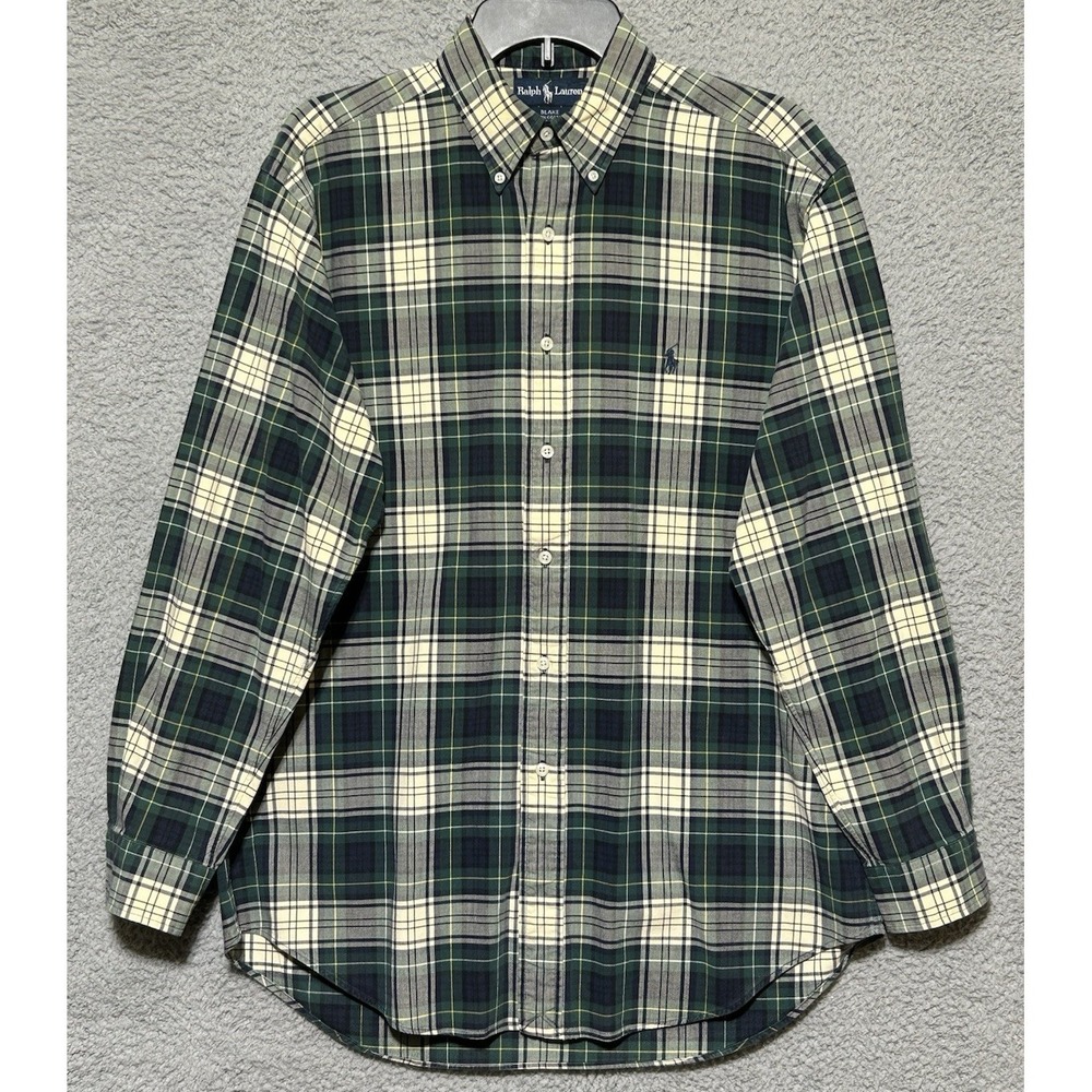 Ralph Lauren Blake Shirt‎ Mens M Green Plaid Button Down 100% Cotton